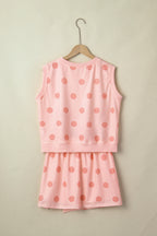 Ribbed Trim Polka Dot Print Tank Split Mini Skort 2pcs Set