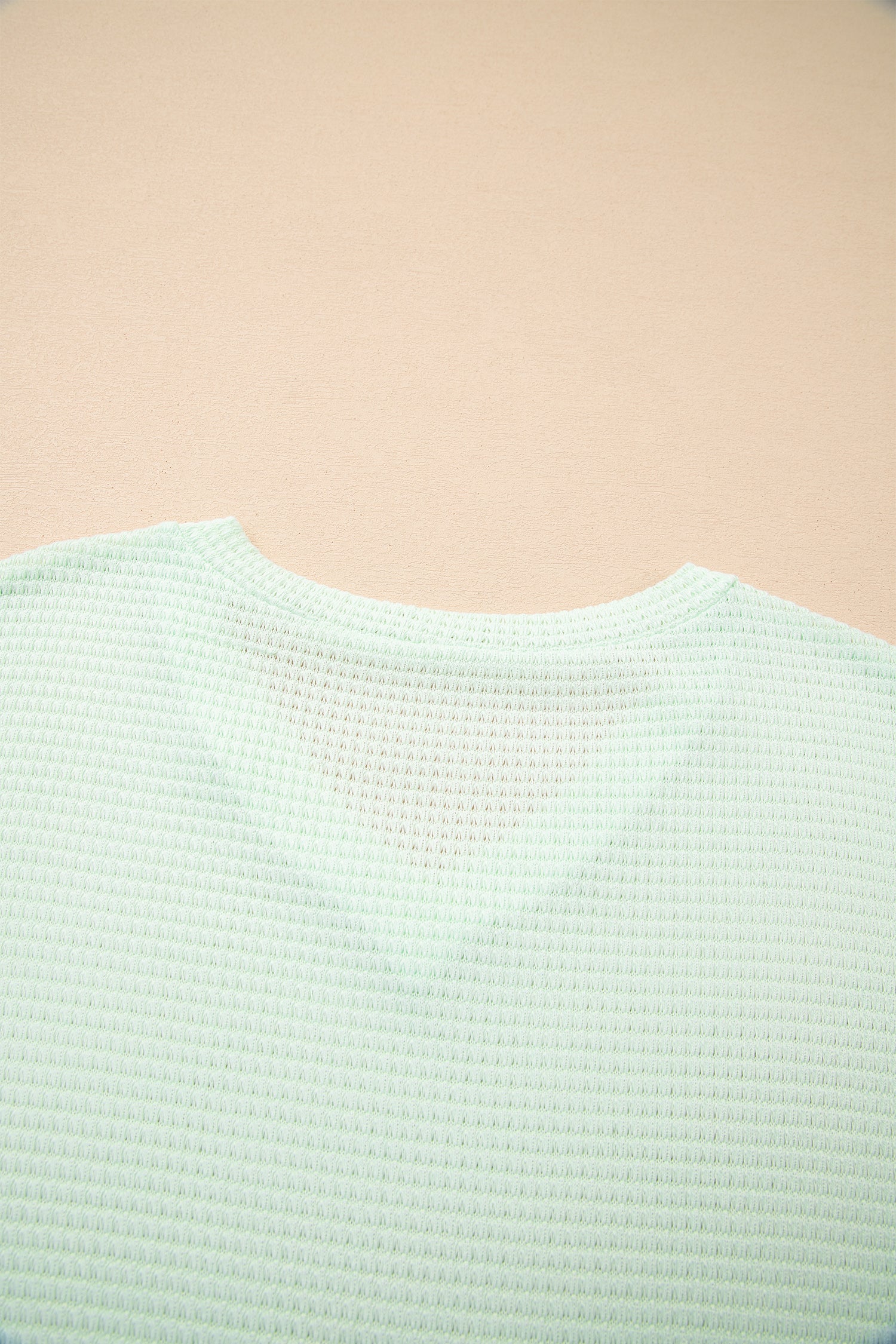 Clearly Aqua Waffle V Neck Short Sleeve Knit Top