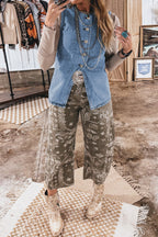 Buttoned Front Slit Denim Vest