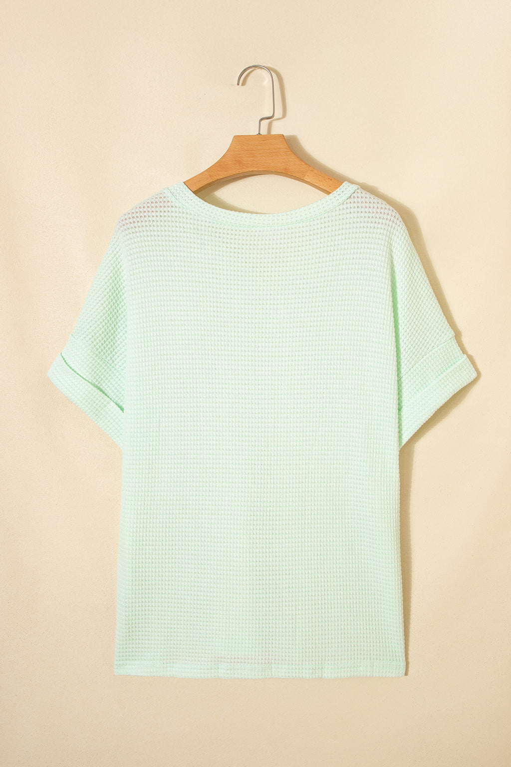 Clearly Aqua Waffle V Neck Short Sleeve Knit Top