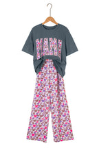 Medium Grey MAMA Letter Graphic Tee Camouflage Print Loose Pant Set