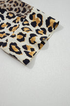 Khaki Mixed Leopard Patchwork 3/4 Sleeve Loose Shirt