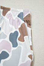 Multicolour Camouflage Printed Cropped Tank Athleisure 2pcs Short Set