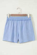 Mineral Washed Drawstring Elastic Waist Raw Cut Shorts