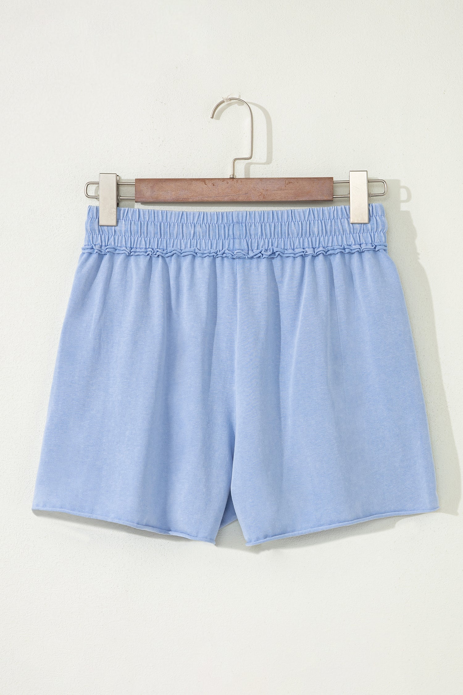 Mineral Washed Drawstring Elastic Waist Raw Cut Shorts