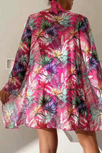 3pcs Tropical Contrast Trim Halter Bikini Set with Cover up