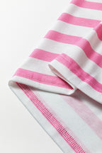 Pink Stripe V Neck Patched Pocket Casual T Shirt