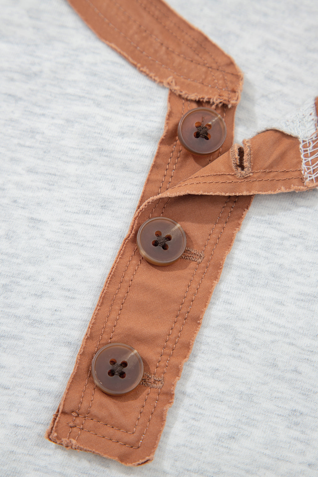 Raw Seam Color Block Detail Buttoned Henley Tee