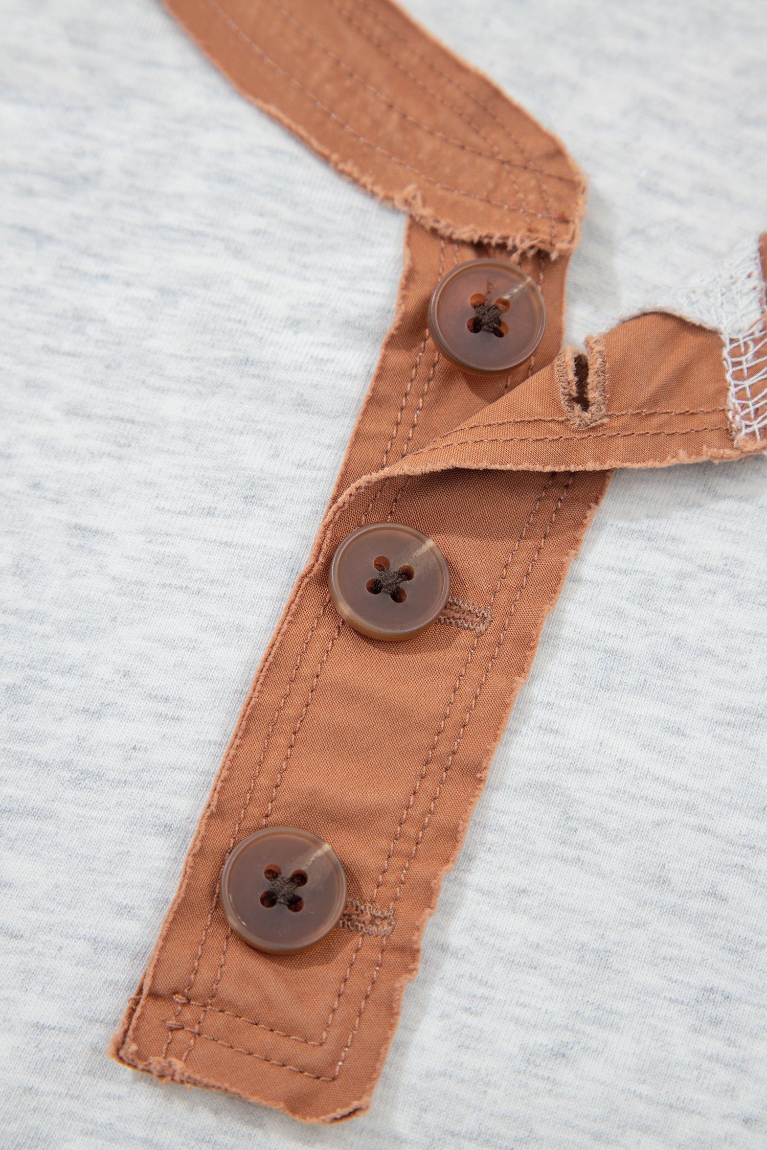Raw Seam Color Block Detail Buttoned Henley Tee