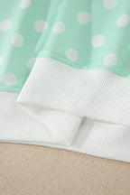 Polka Dot Print Color Block Trim Mock Neck Short Set