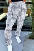 Grey Camo Print Cozy Drawstring Elastic Waist Jogger Pants