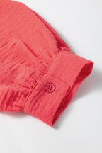 Coral Contrast Ricrac Trim V Neck Button Down Long Sleeve Shirt