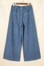 Sky Blue Stripe Plus Size Buttoned Loose Wide Leg Denim Pants