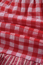 Gingham Print Ruffle Striped Detail Lace Tie Shorts