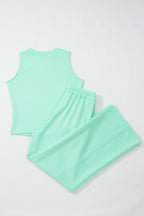 Moonlight Jade Drawstring Elastic Waistband Solid Color Two Piece Casual Set