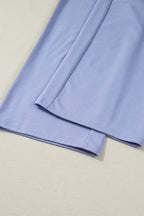 Beau Blue Flounce Long Sleeve Top Drawstring Pants Contrast Velvet Bow Knot 2pcs Lounge Set