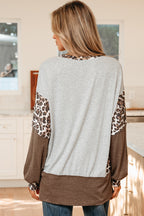 Color Block Leopard Patchwork Dolman Sleeve High Low Baggy Sweatshirt