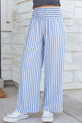Striped Shirred High Waist Loose Summer Pants