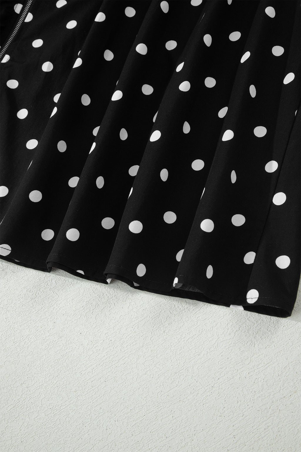 Polka Dot Print Contrast Trim V Neck Zip Up Sleeveless Dress