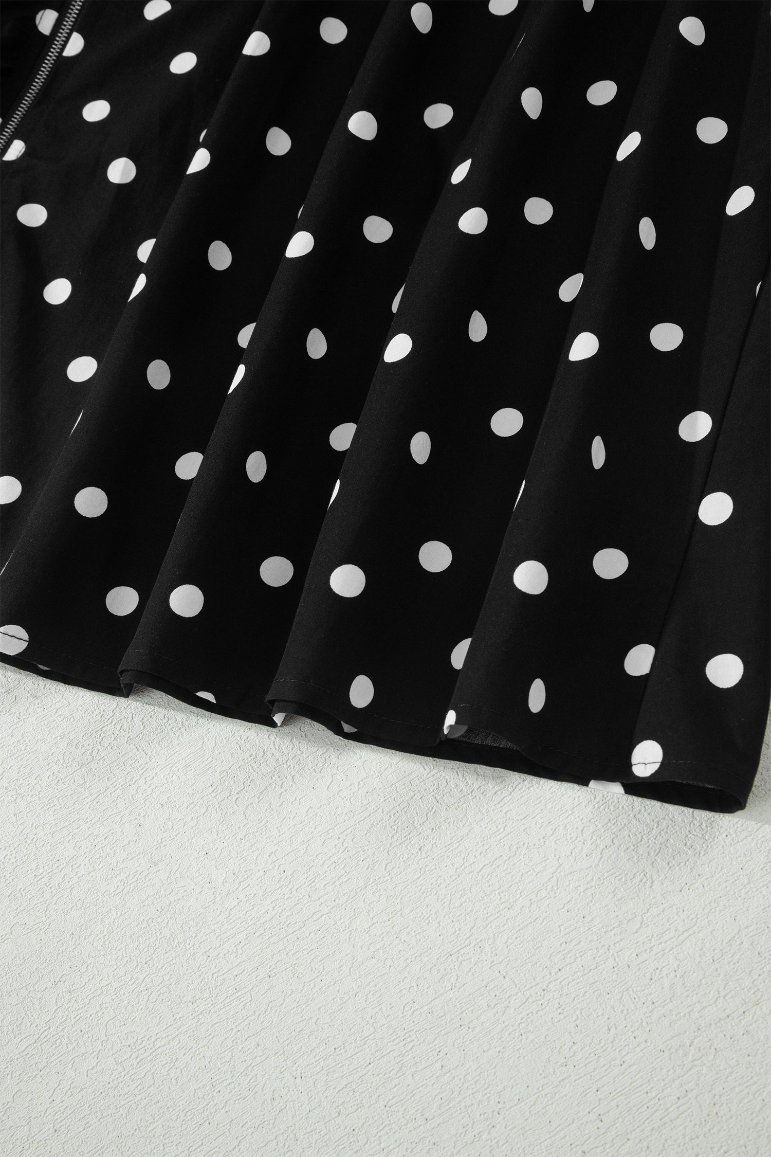Polka Dot Print Contrast Trim V Neck Zip Up Sleeveless Dress
