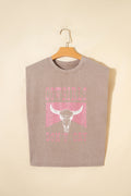 Smoke Gray Cowboy & Beer Western Graphic Mineral Wash Tank Top