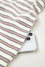 White Stripe Drop Shoulder Cuffed Sleeve Loose Tunic T Shirt Mini Dress