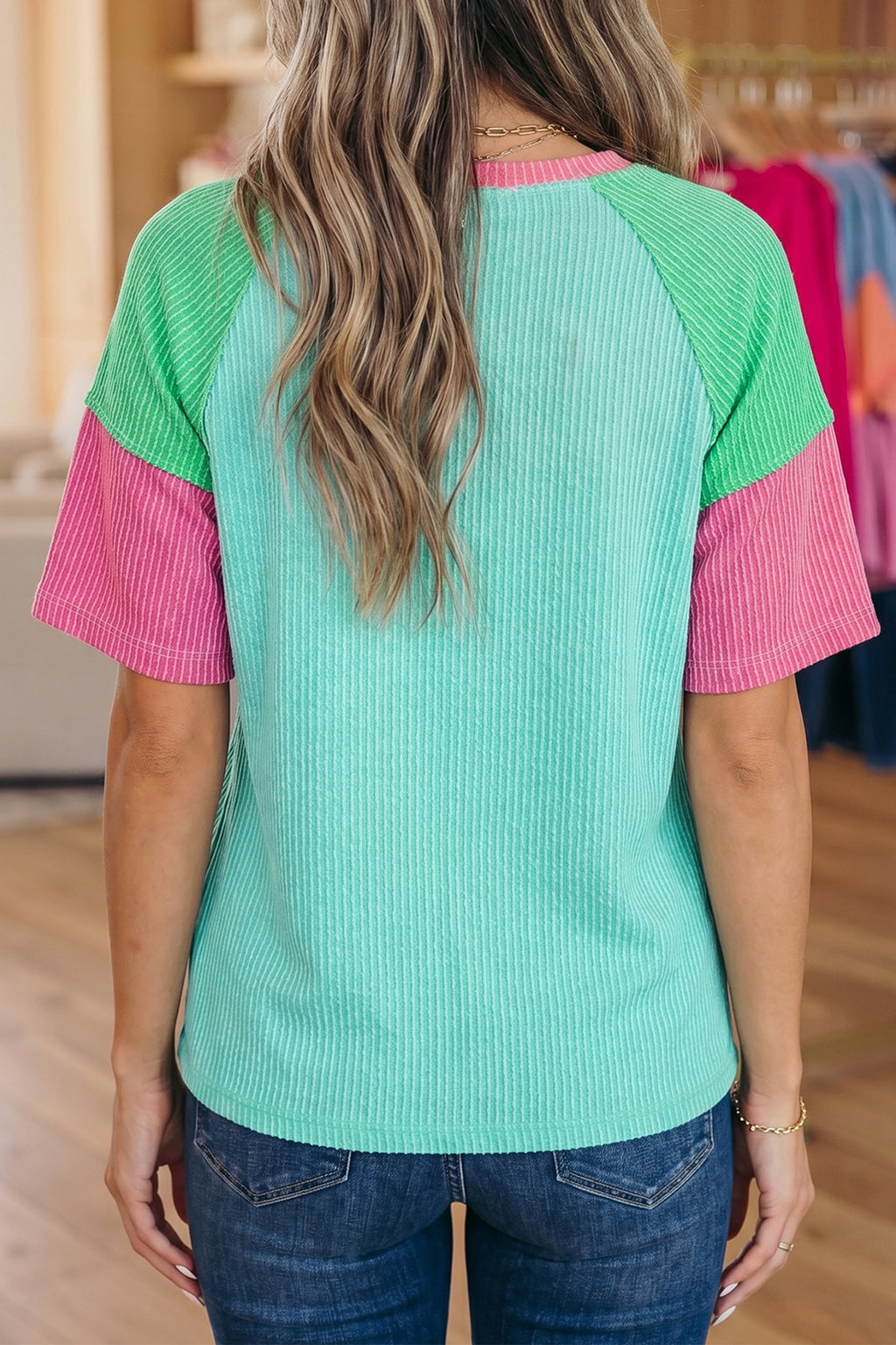 Colour Block Twisted Ribbed Tee