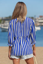 Sky Blue Stripe Balloon Sleeve Loose Button up Shirt