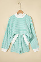 Striped Oversize Mock Neck Sweatshirt and Shorts Set