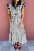 Striped Plus Size Slit V Neck Tiered Flutter Sleeve Maxi Dress