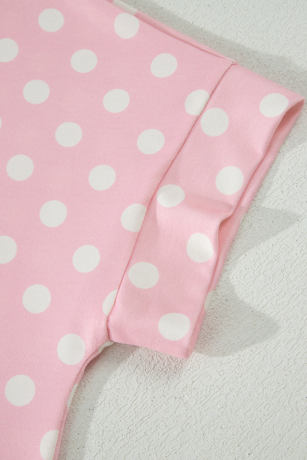 Pink Polka Dot Print Mock Neck Short Sleeve Top Shift Pant Set