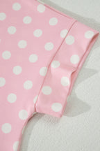 Pink Polka Dot Print Mock Neck Short Sleeve Top Shift Pant Set