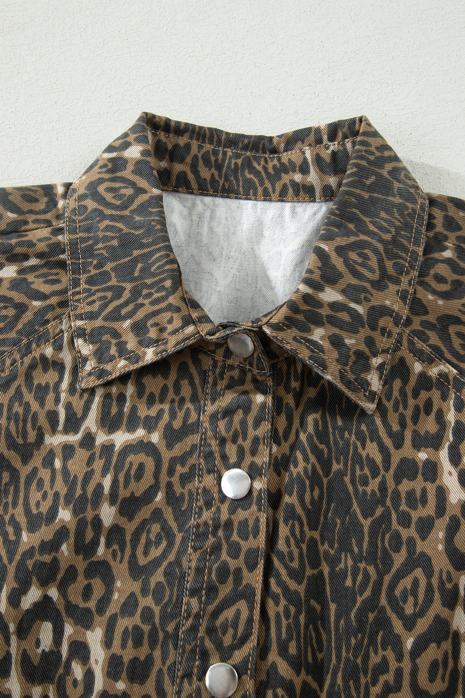 Grey Leopard Print Short Sleeve Pleated Denim Mini Dress