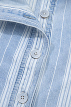 Sky Blue Stripe Boyfriend Chest Pocket Classic Denim Shacket