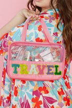 TRAVEL Chenille Letter Clear PVC Makeup Bag