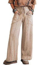 Smoke Grey Mineral Wash Drawstring Retro High Waist Wide Leg Western Pants