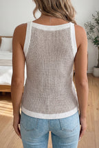 Pale Khaki Contrast Trim Ribbed Knit Sweater Tank Top