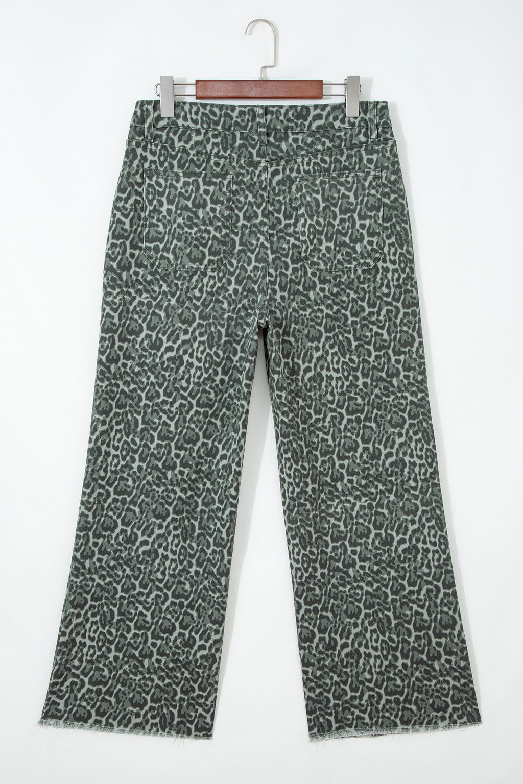 Grey Leopard Frayed Edge Wide Leg High Waist Jeans