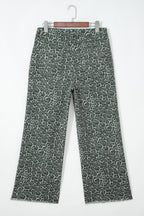 Grey Leopard Frayed Edge Wide Leg High Waist Jeans