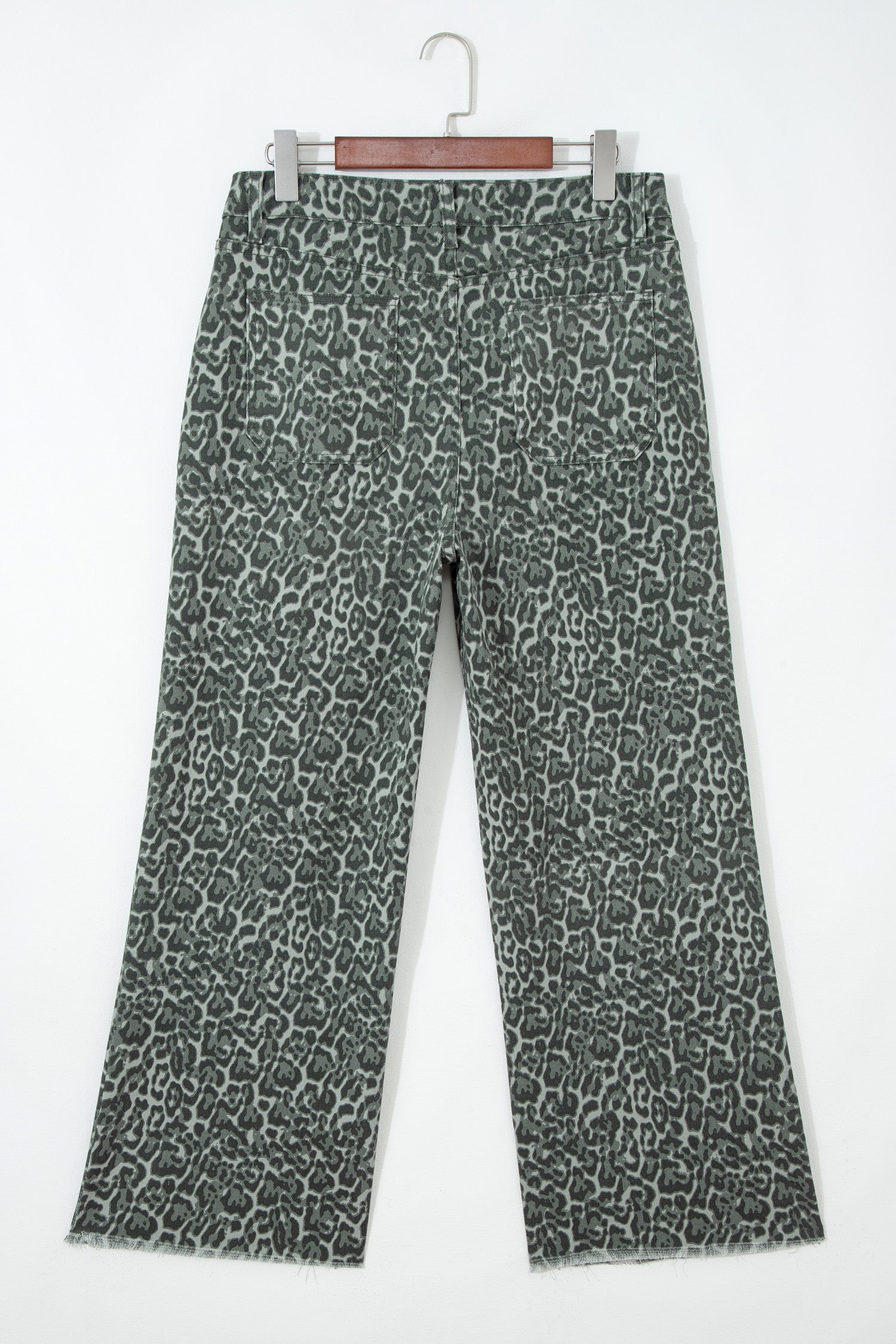 Grey Leopard Frayed Edge Wide Leg High Waist Jeans