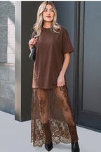 Floral Patchwork Short Sleeve T Shirt Loose Maxi Dress