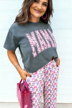 Medium Grey MAMA Letter Graphic Tee Camouflage Print Loose Pant Set