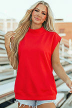 Solid Color High Neck Cap Sleeve Loose Top