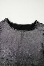 Silvery Metallic Round Neck Ruffle Trim Sleeveless Top
