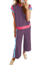 Colour Block Detail Casual Two-piece Set