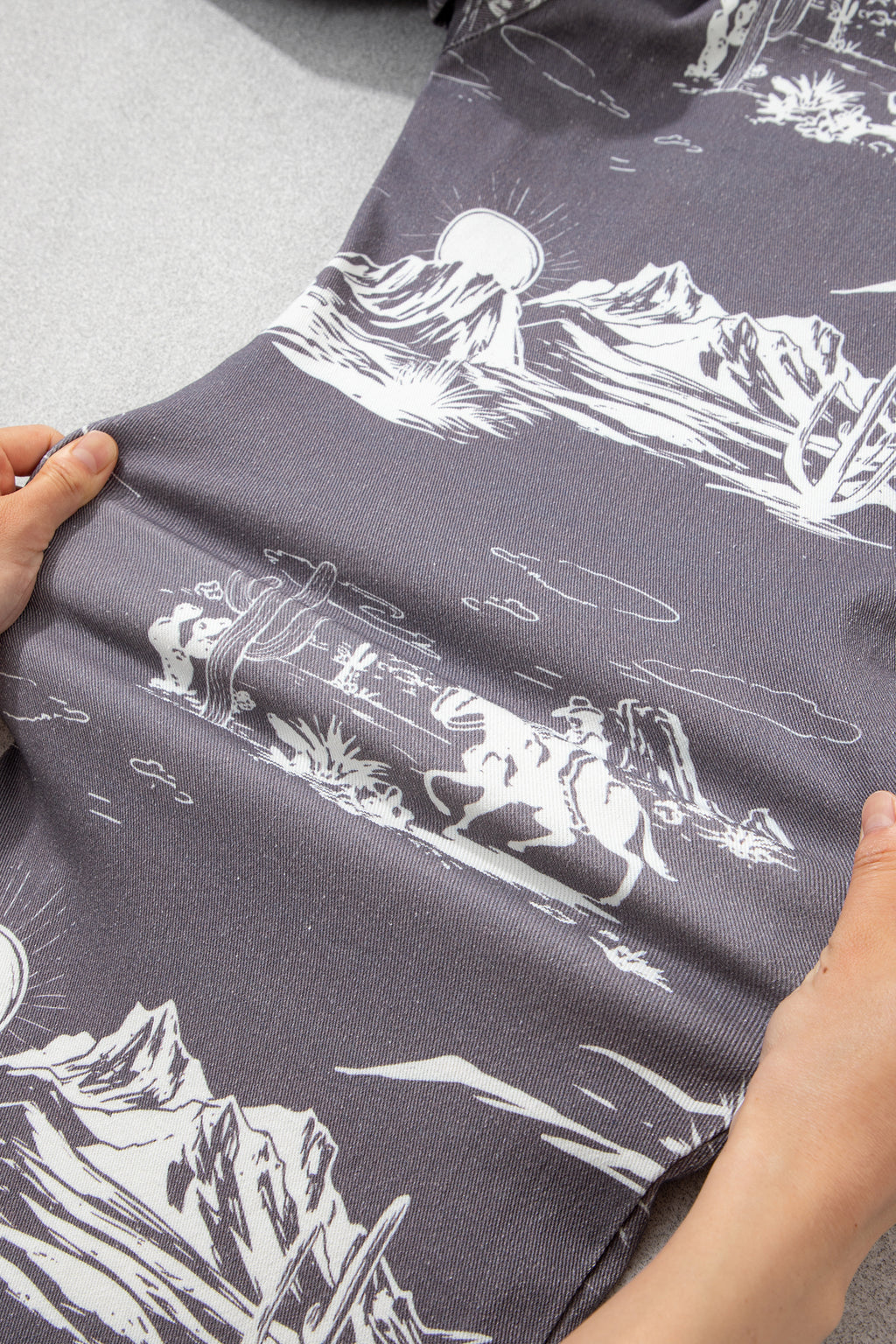 Grey Wild West Riding Vintage Printed Shift Jeans