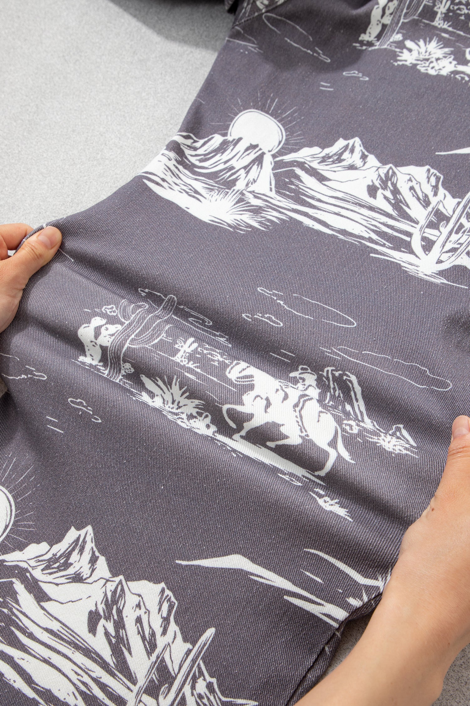 Grey Wild West Riding Vintage Printed Shift Jeans