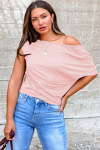 Plus Size Solid Color Asymmetric Neck Short Sleeve Blouse