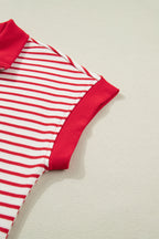 Striped Quarter Zip Polo Collar T Shirt Dress with Pockets