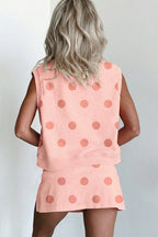 Ribbed Trim Polka Dot Print Tank Split Mini Skort 2pcs Set